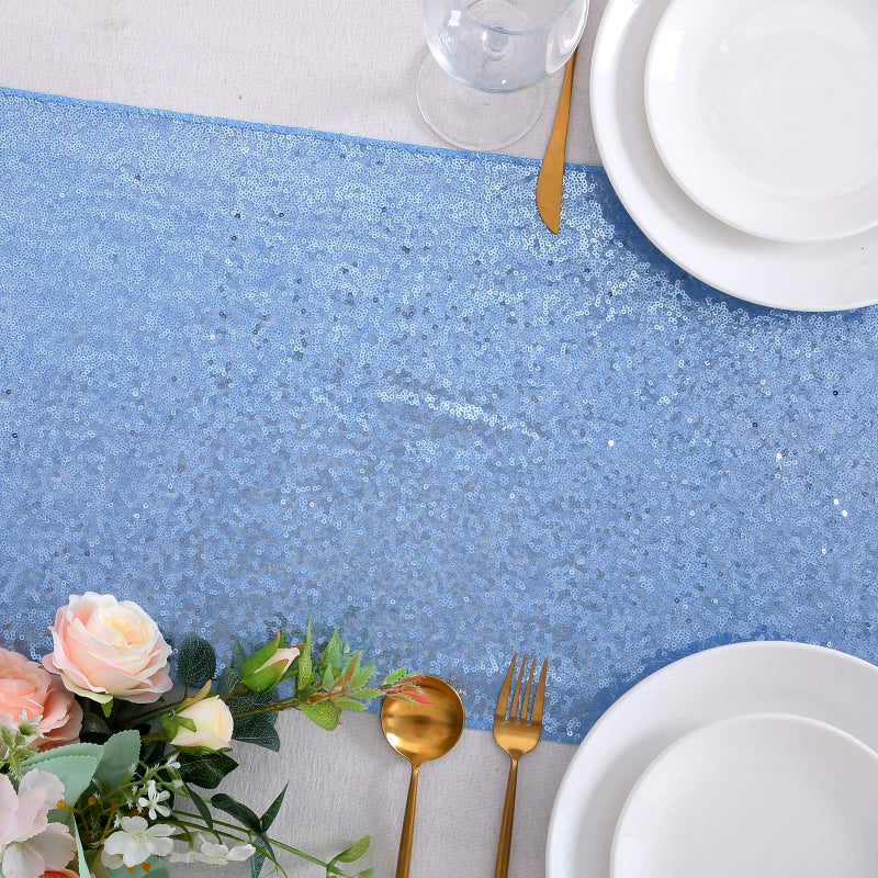 B.Cool B-COOL Baby Blue Table Runner Sequin Glitter Table Runners 4 Pack 12x72 Inch Party Supplies Fabric for Wedding Birthday Baby Shower Easter Holiday Anniversary Engagement Outdoor - Image 3